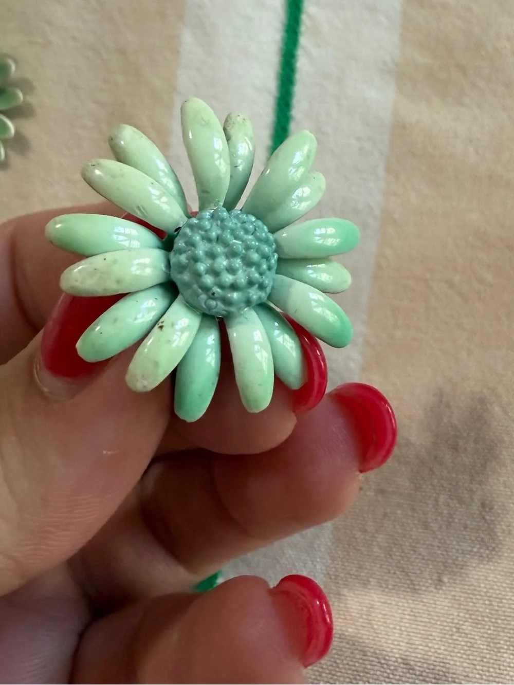 1960s Daisy Flower Power Mod Enamel Seafoam Colored Clip-on Earrings